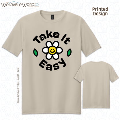 Take It Easy Graphic Tee | Fun Simple Blocky Daisy Print | Unisex T-Shirt