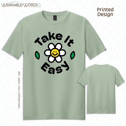 Take It Easy Graphic Tee | Fun Simple Blocky Daisy Print | Unisex T-Shirt