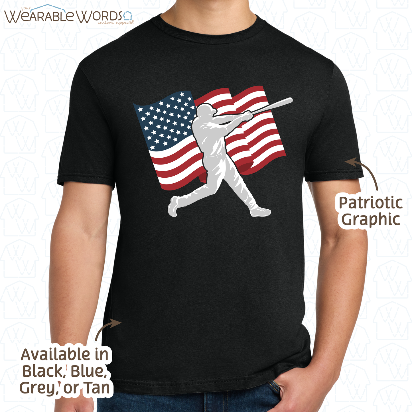 American Flag Baseball Bat Graphic Tee | Red White & Blue Patriotic Print | Unisex T-Shirt