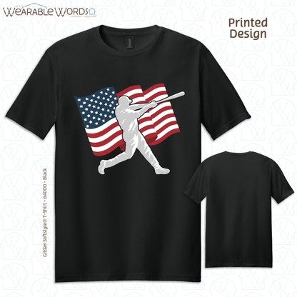 American Flag Baseball Bat Graphic Tee | Red White & Blue Patriotic Print | Unisex T-Shirt
