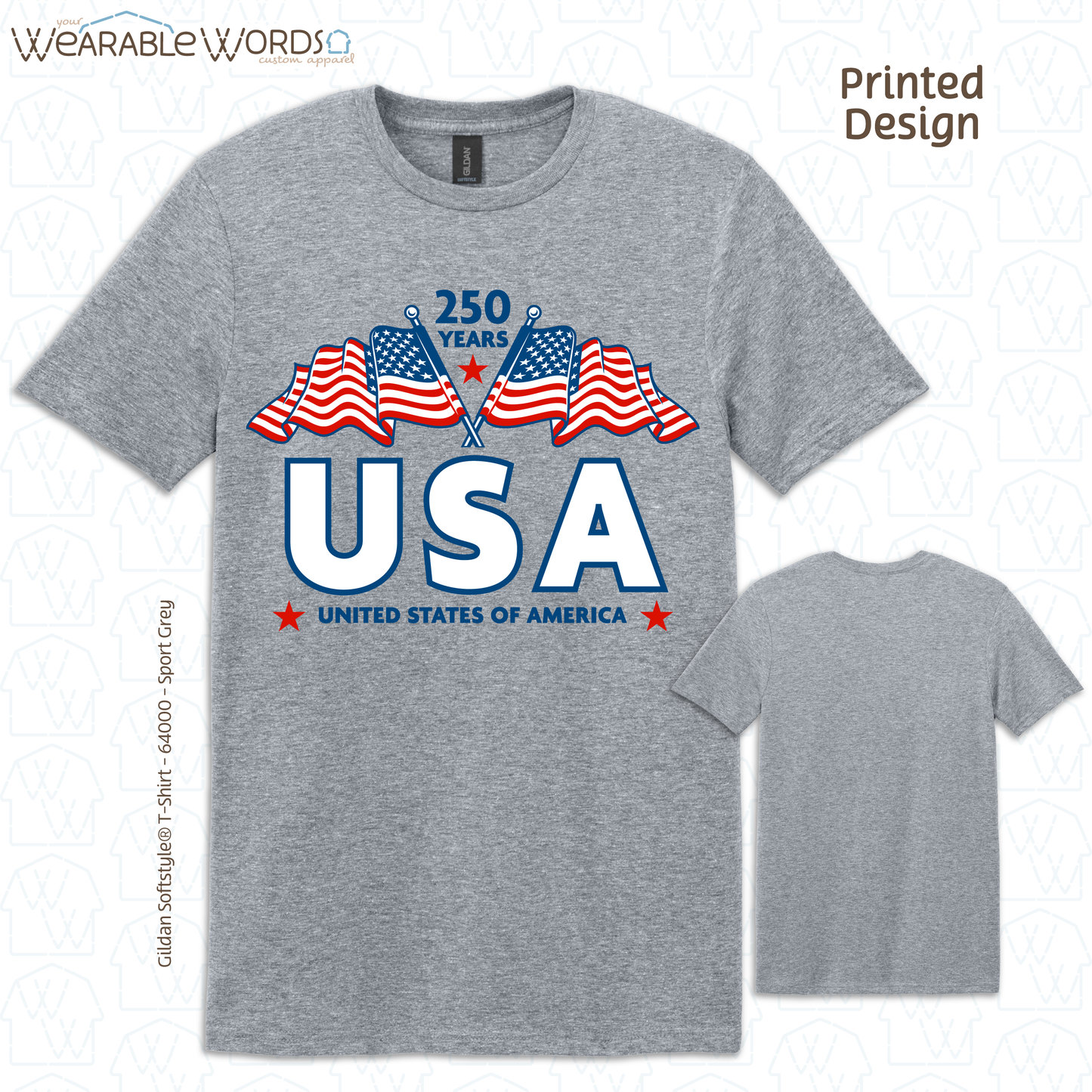 250 Years of USA Red White & Blue Graphic Tee | United States of America Flags Print | Unisex T-Shirt