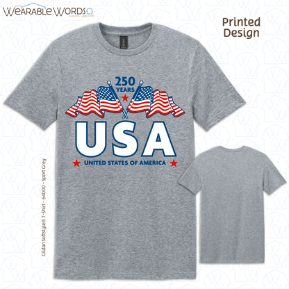 250 Years of USA Red White & Blue Graphic Tee | United States of America Flags Print | Unisex T-Shirt