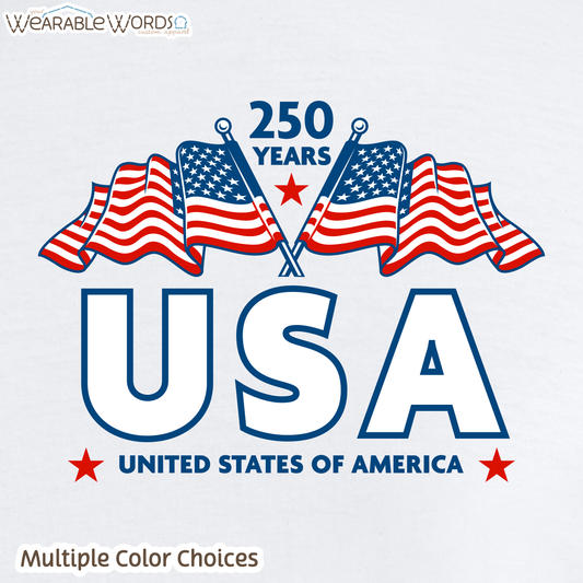 250 Years of USA Red White & Blue Graphic Tee | United States of America Flags Print | Unisex T-Shirt
