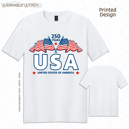 250 Years of USA Red White & Blue Graphic Tee | United States of America Flags Print | Unisex T-Shirt