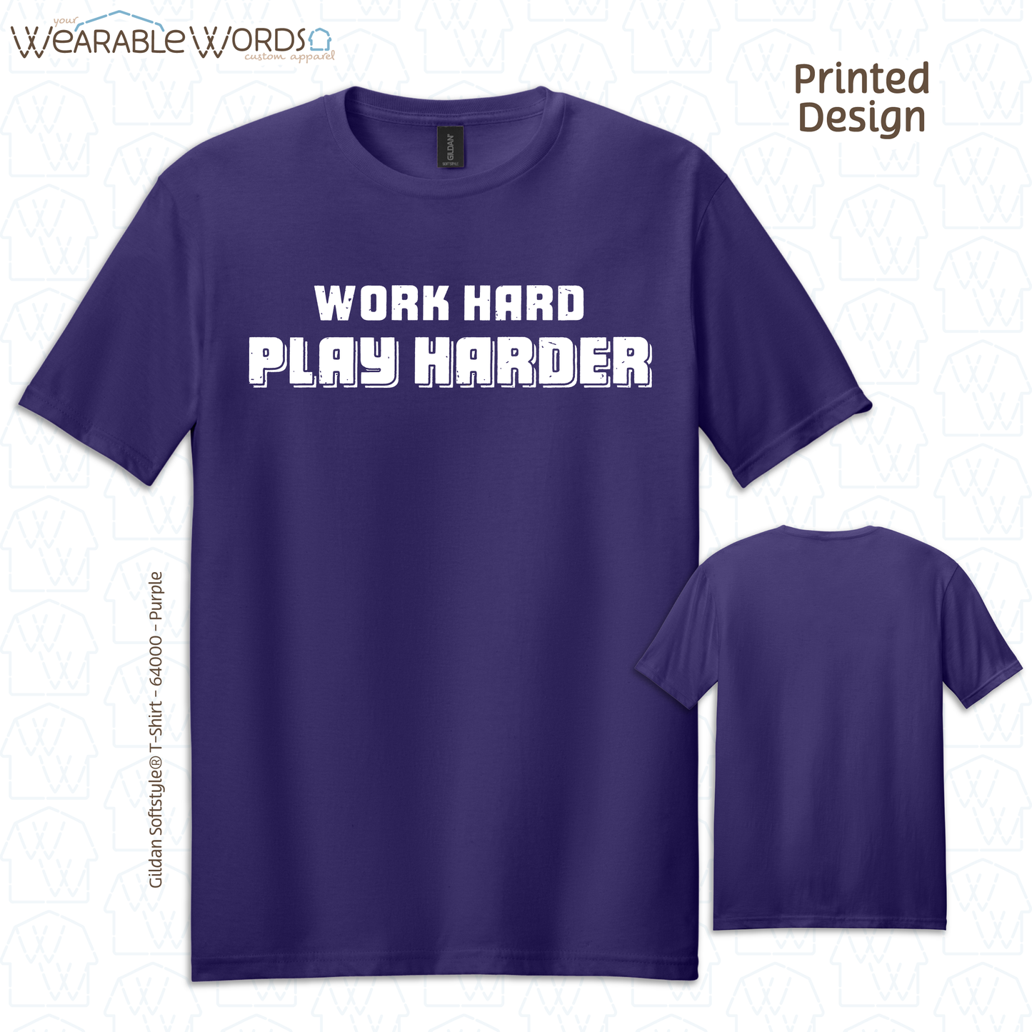 Work Hard Play Harder Graphic Tee | Funny Inspirational Print | Unisex T-Shirt