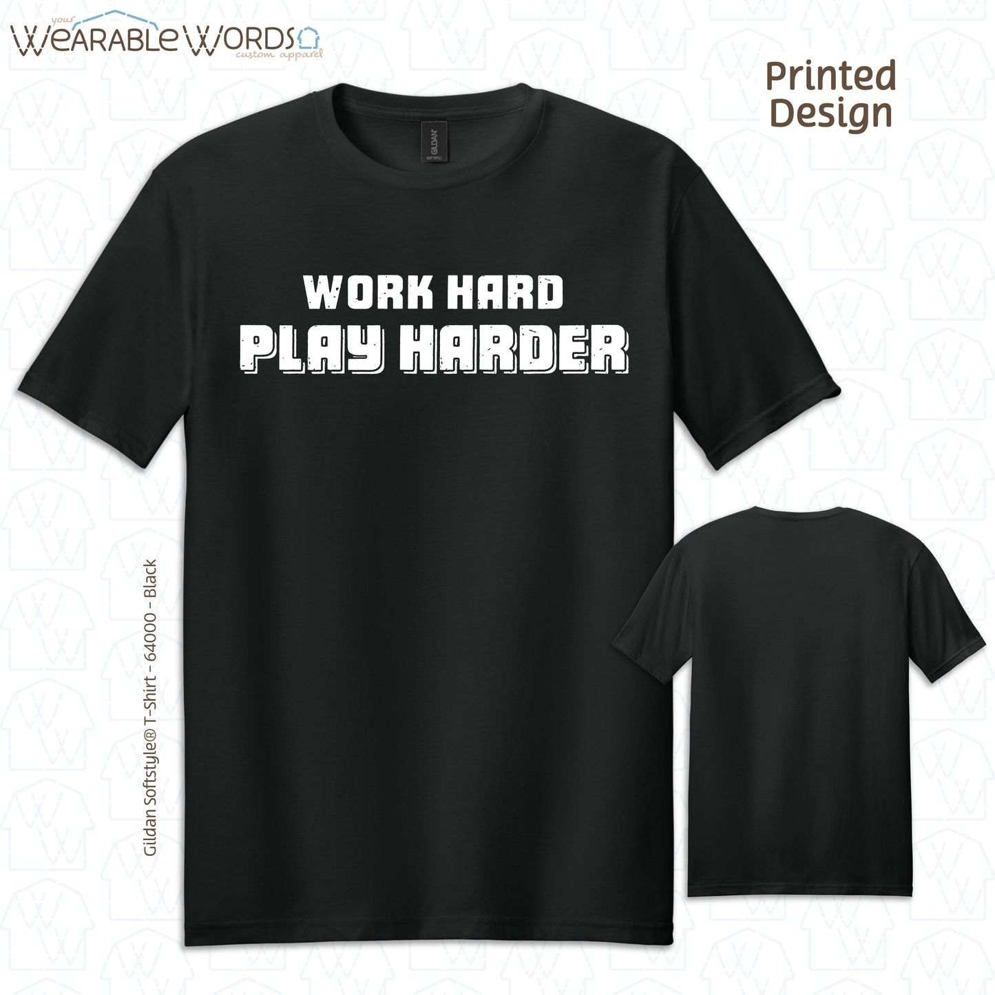 Work Hard Play Harder Graphic Tee | Funny Inspirational Print | Unisex T-Shirt